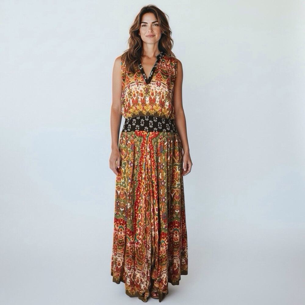 Bila Colorful Maxi Dress XL Floral Hippie Boho Cottage Fairy Peasant Prairie